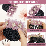 MAYCREATE Hair Bun Accessories for Women with Alloy Spring Clip and Floral Mesh Net 2 PCS