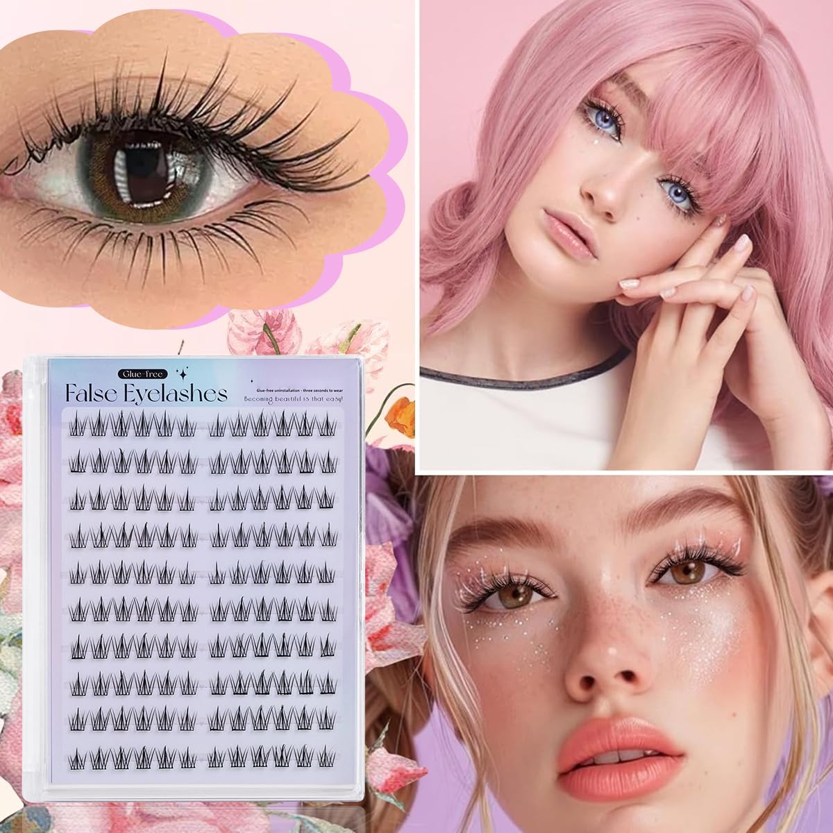 MAYCREATE Self Adhesive Eyelashes for Natural Look with Pre Glued Strips and Soft Fiber | Easy Wear