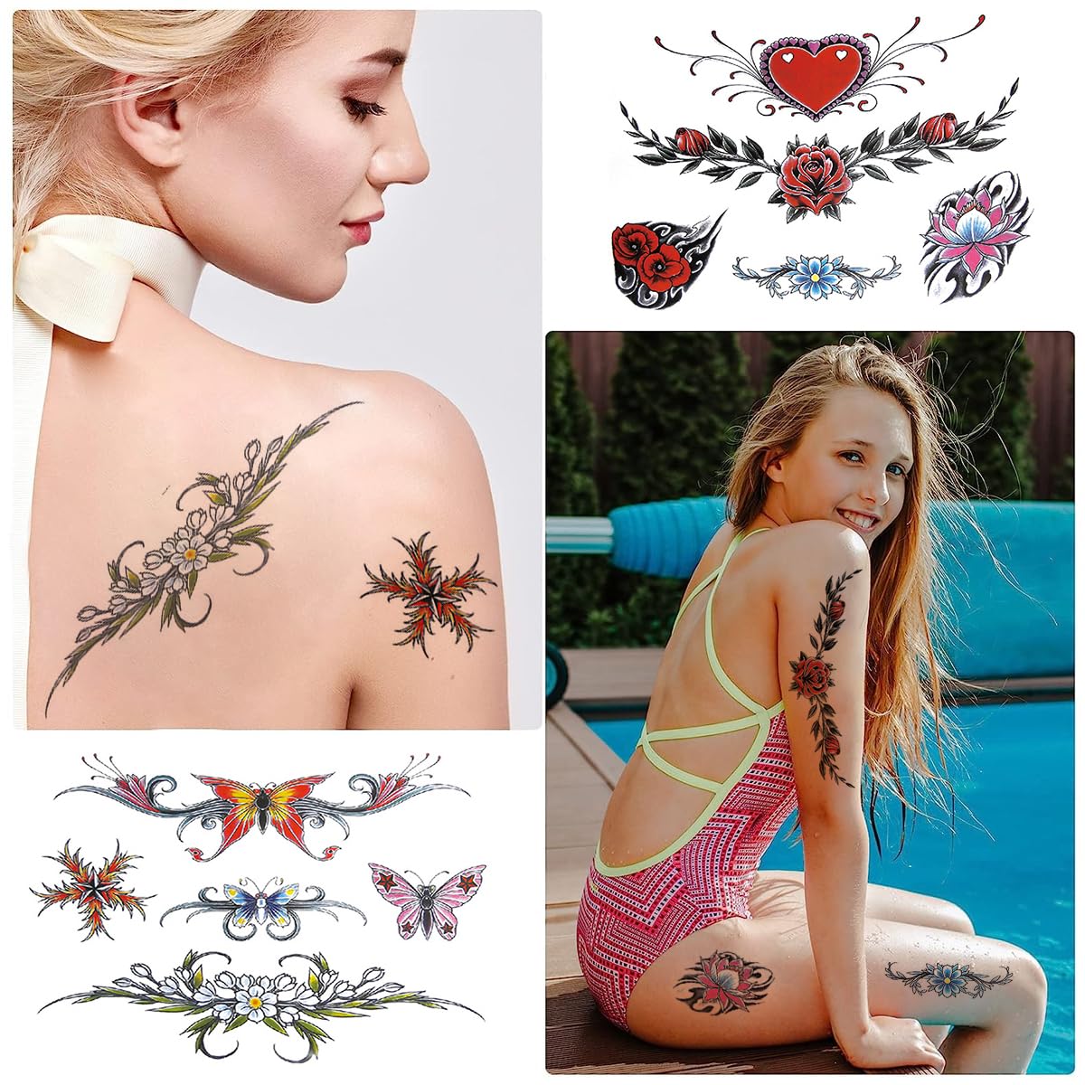 MAYCREATE Temporary Tattoo Stickers for Women featuring 8 Sheets 14.8x21cm Waterproof Designs