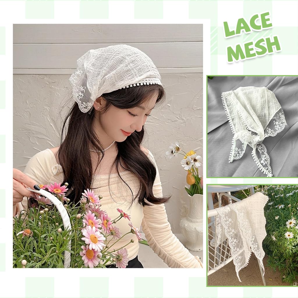 MAYCREATE Head Scarf for Women featuring Lace Checked Design and Countryside Style | 2Pcs Set