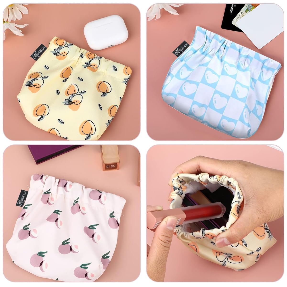 MAYCREATE Small Pouches for Women with Self Closing Design and Oxford Fabric | 3pcs 13×13cm Makeup Organizer