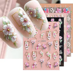 MAYCREATE Nail Art Stickers for DIY Nails featuring 5 Sheets 3D Embossed Flower Designs