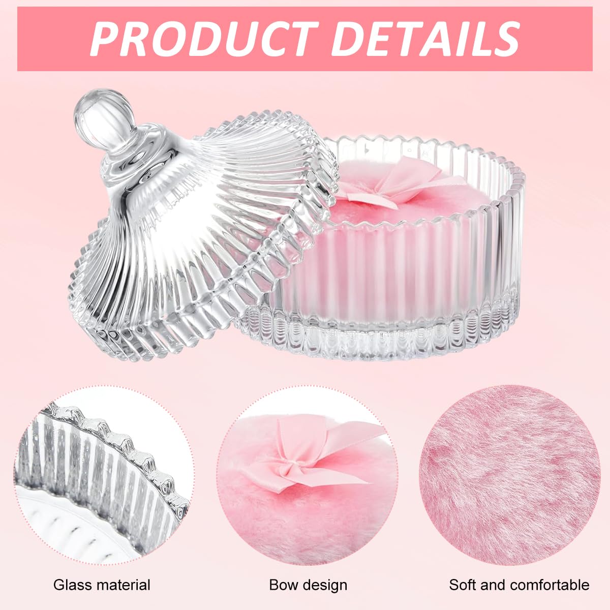 MAYCREATE Baby Powder Puff Set for Gentle Baby Care with Glass Holder and 2 Soft Plush Pads