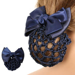MAYCREATE Bow Hair Bun Net for Work and Dance featuring Alloy Spring Clip 10cm | Blue Snood Cover for Women