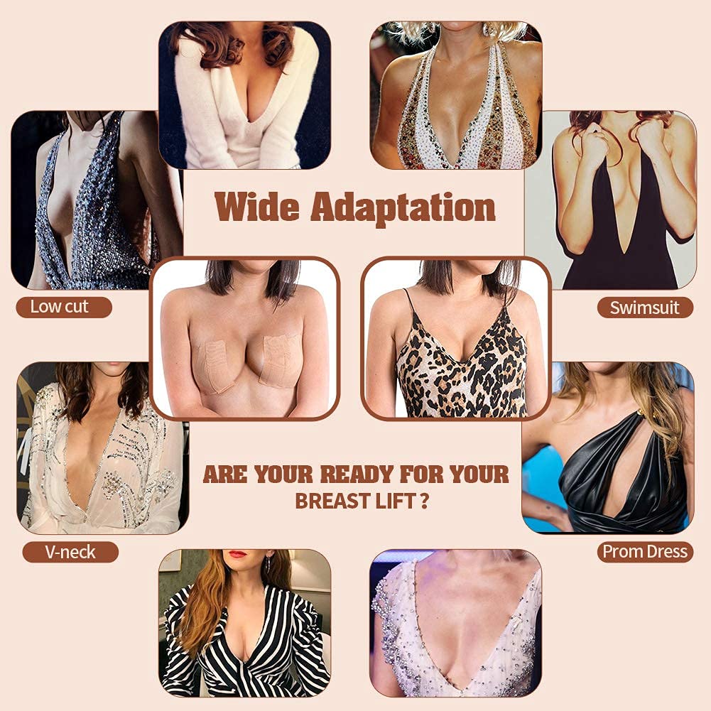 MAYCREATE Boob Tape for Backless and Strapless Outfits with 10 Nipple Covers | 16 ft Cotton Spandex Lift