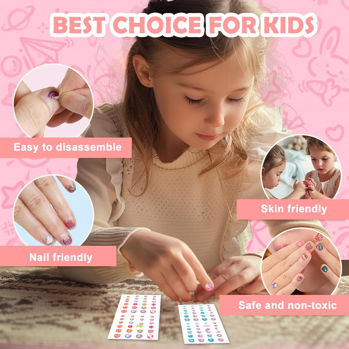 MAYCREATE Nail Stickers for Kids with 6 Sheets Cute Cartoon Unicorn Decals | DIY Party Fun