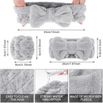 MAYCREATE Spa Headband & Wristband Set for Face Washing with Soft Flannel Bow | Grey