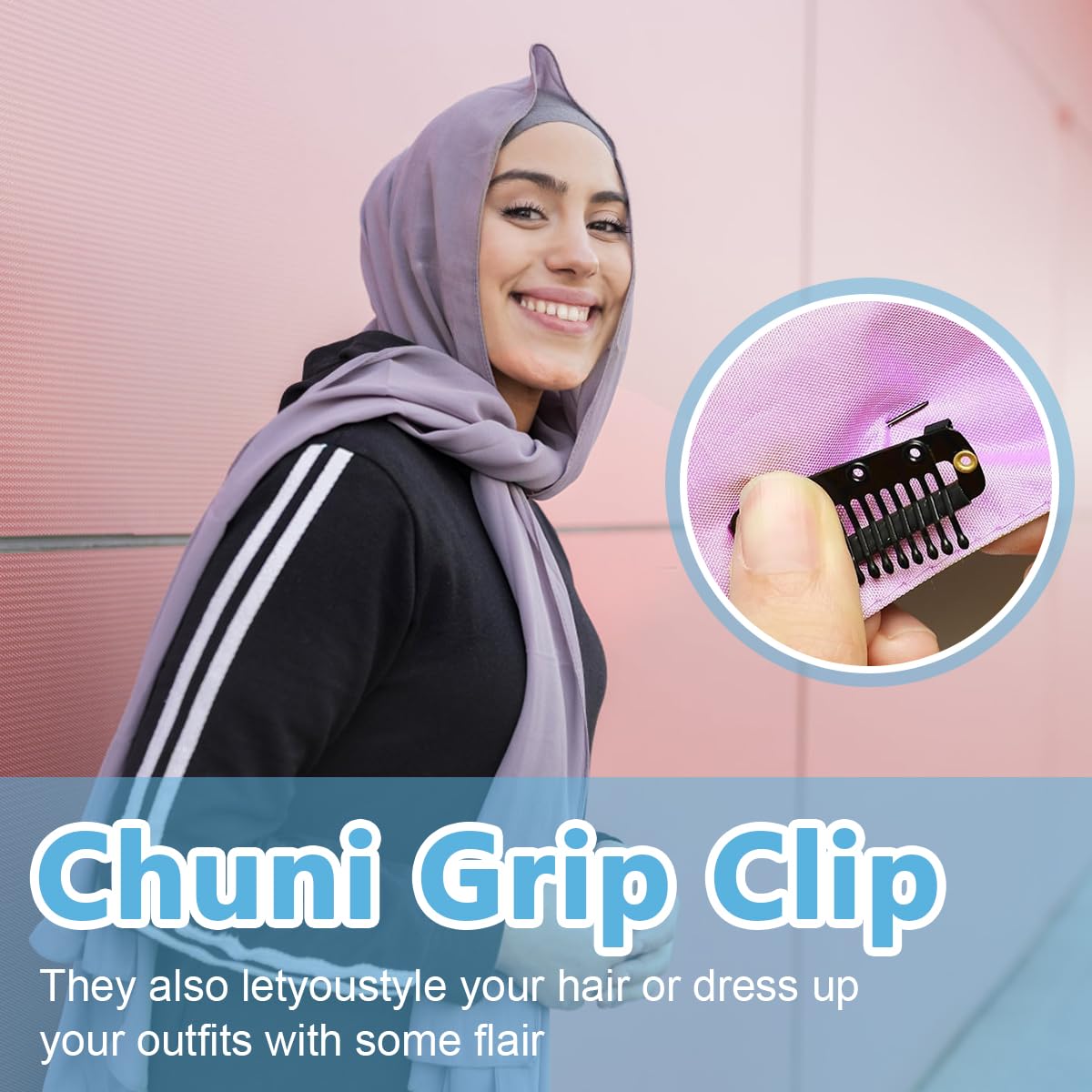 MAYCREATE® 10Pcs Chunni Clips with Safety Pins, Snap-on Dupatta Pin Hijab Pins Stainless Steel Wig Clips for Headscarf or Hair Extensions - Black