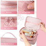 MAYCREATE Makeup Pouch Bag for Travel with Double Layer Organizer Design and Pink Nylon Mesh