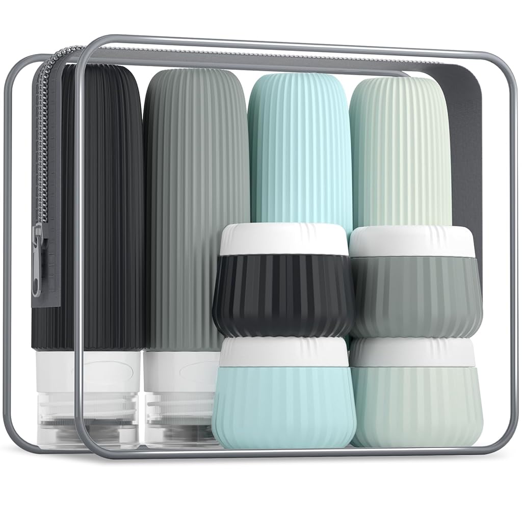 MAYCREATE® 8Pcs Travel Bottles 90ml /40ml Silicone Travel Bottles Face Cream Jars Toiletries Bottles Leakingproof Refillable Travel Bottles for Lotions, Shampoo Dispenser Bottles for Gym, Travel