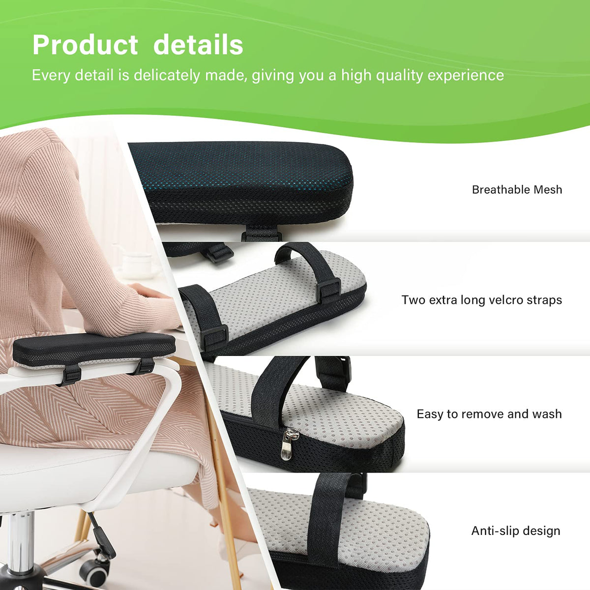 MAYCREATE® 2 Pcs Chair Arm rest Pads,Ergonomic Elbow Pillow Memory Foam Pressure Relief for Office & Gaming Chair with Thick Cooling Gel