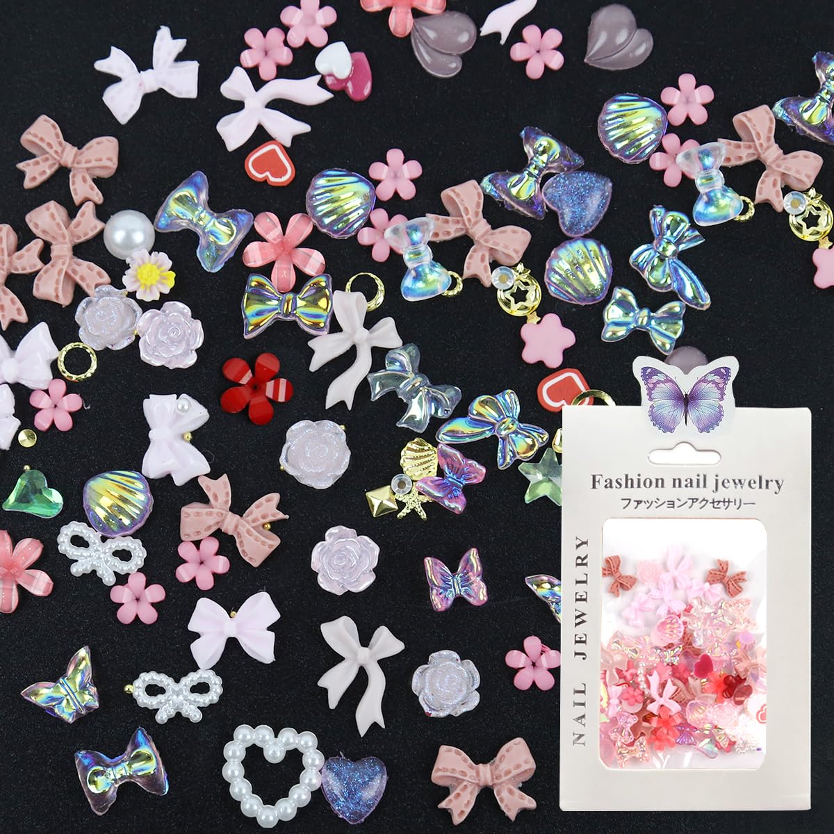 MAYCREATE 3D Flower Nail Charms for Manicure DIY Crafts featuring Acrylic Gems & Pearls | Pink