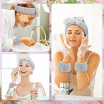 MAYCREATE Spa Headband & Wristband Set for Face Washing with Soft Flannel Bow | Grey