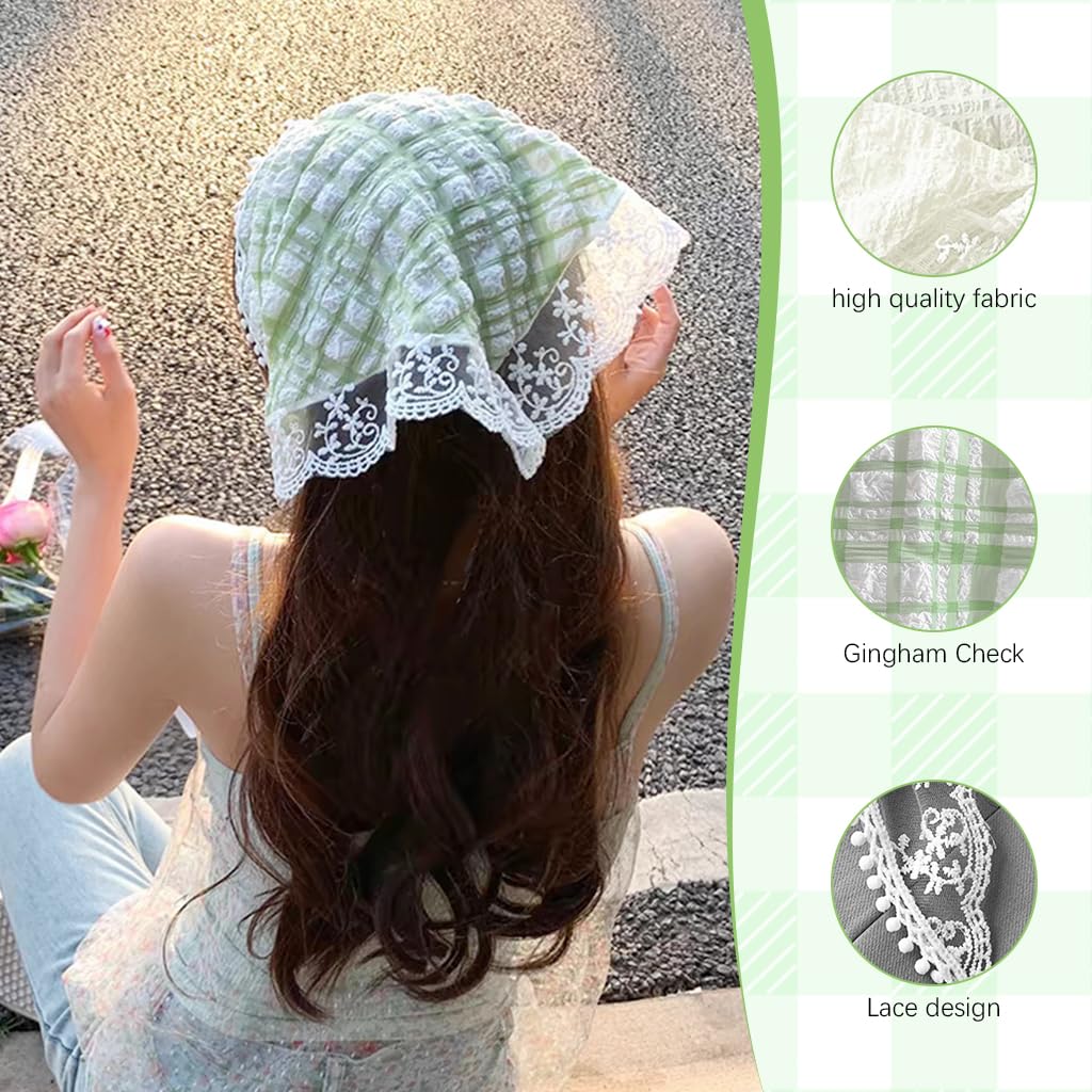 MAYCREATE Head Scarf for Women featuring Lace Checked Design and Countryside Style | 2Pcs Set