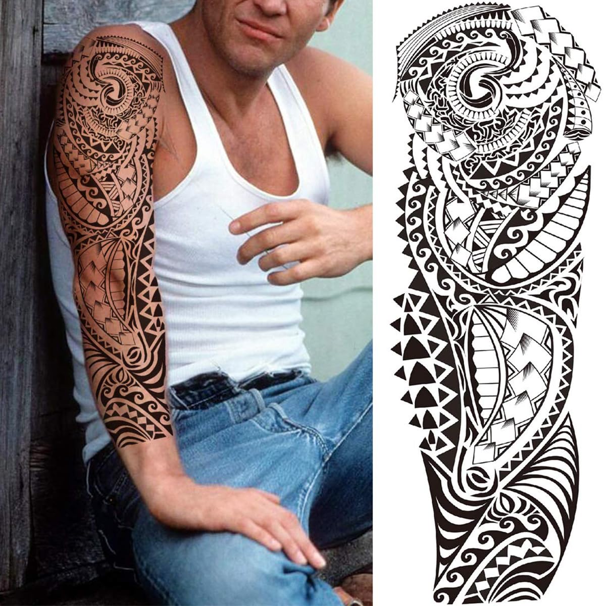 MAYCREATE 6 Sheets Temporary Tattoos for Arm, Legs, Large Sleeve Waterproof Temporary Tattoo Stickers for Men Women, Theme Temporary Tattoo for Party, Club, Perform, Special Makeup