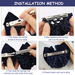 MAYCREATE Hair Bun Cover for Work and Dance featuring Alloy Spring Clip | Blue Knit Mesh Bow Hairnet