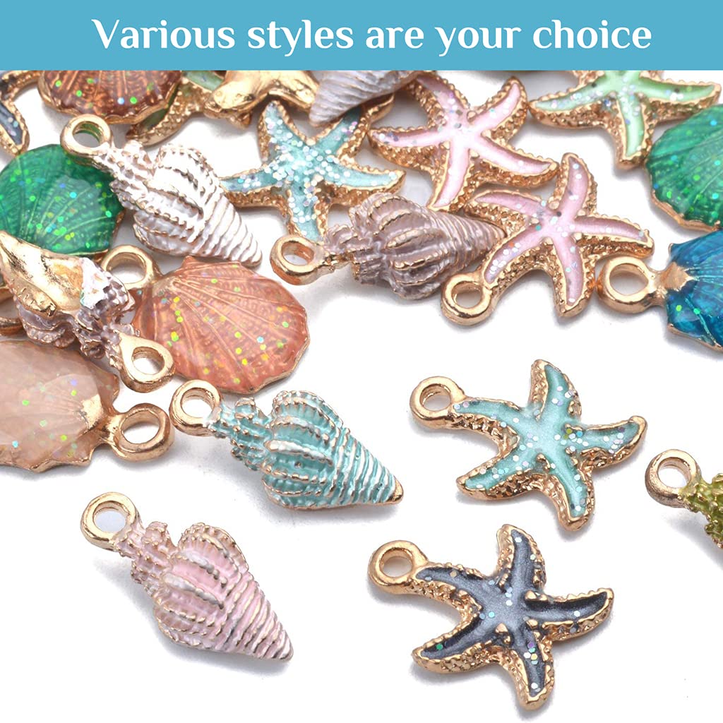 MAYCREATE Charm for Jewellery Making Plated Marine Life Shell Starfish Conch Assorted Charm Pendant DIY for Necklace Bracelet Jewelry Making and Crafting - 30 Pcs