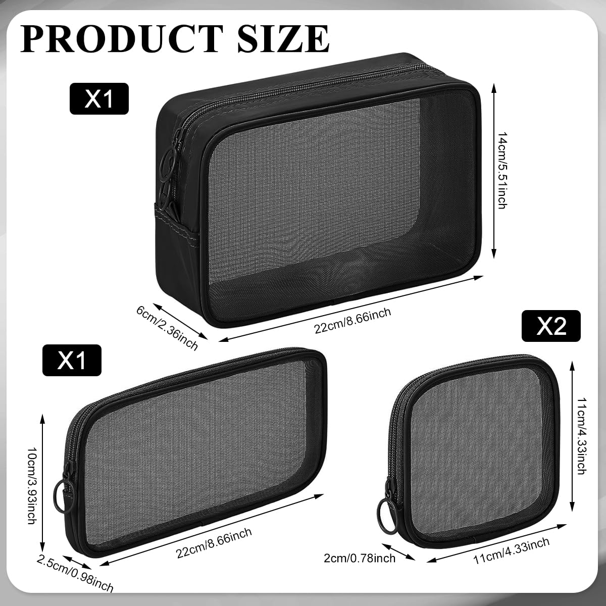 MAYCREATE Makeup Organizer Bag Set for Travel and Toiletries with 4 Mesh Zipper Pouches Black