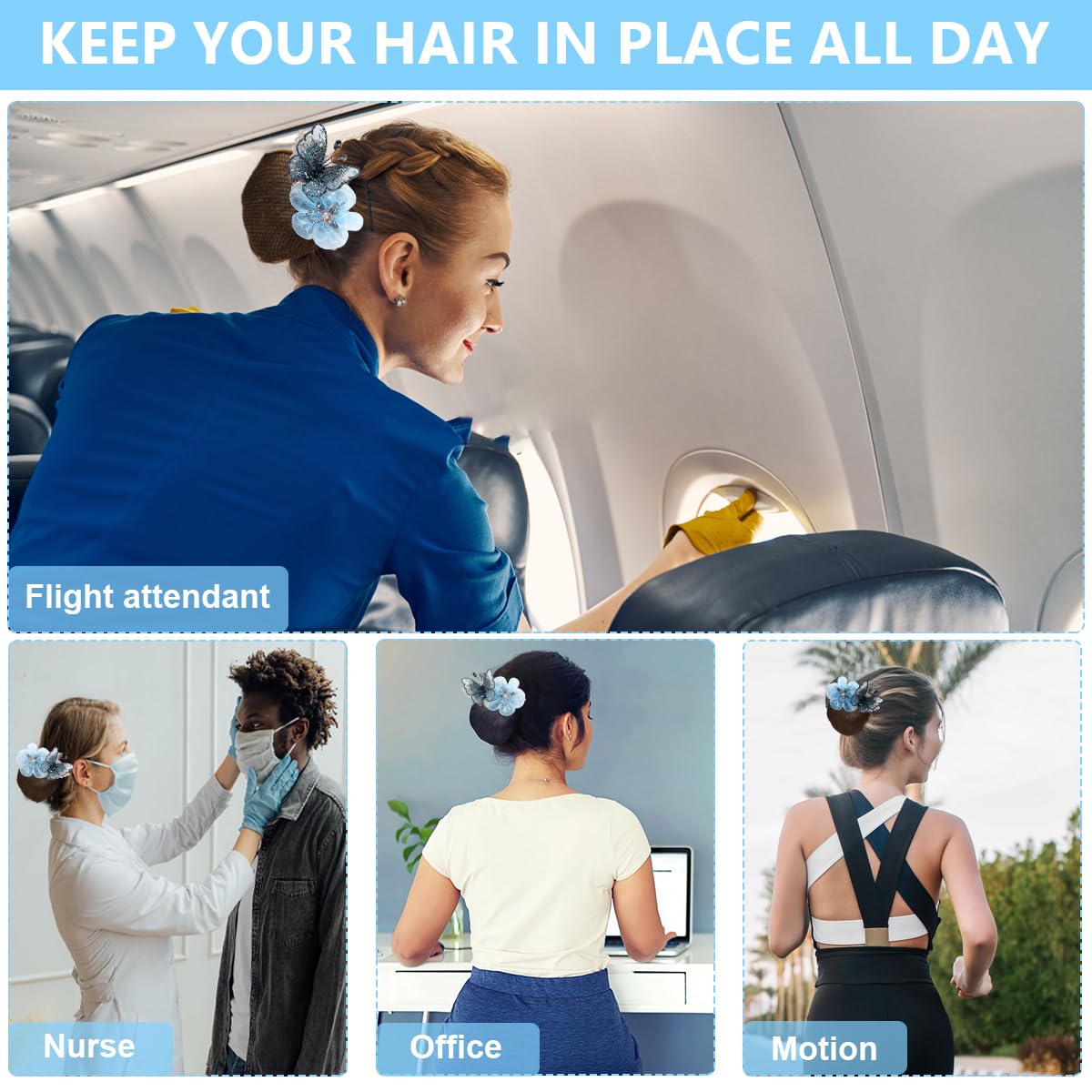 MAYCREATE Women Hair Clip for Work and Daily Wear featuring Alloy Spring Clip | Blue Bun Net for Dancer and Nurse