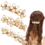 MAYCREATE® 3 PCS Flower Hair Clips for Women Vintage Rhinestone Opal Hair Barrettes Flower Hairpin French Crystal Flower Hairpin Hair Accessories