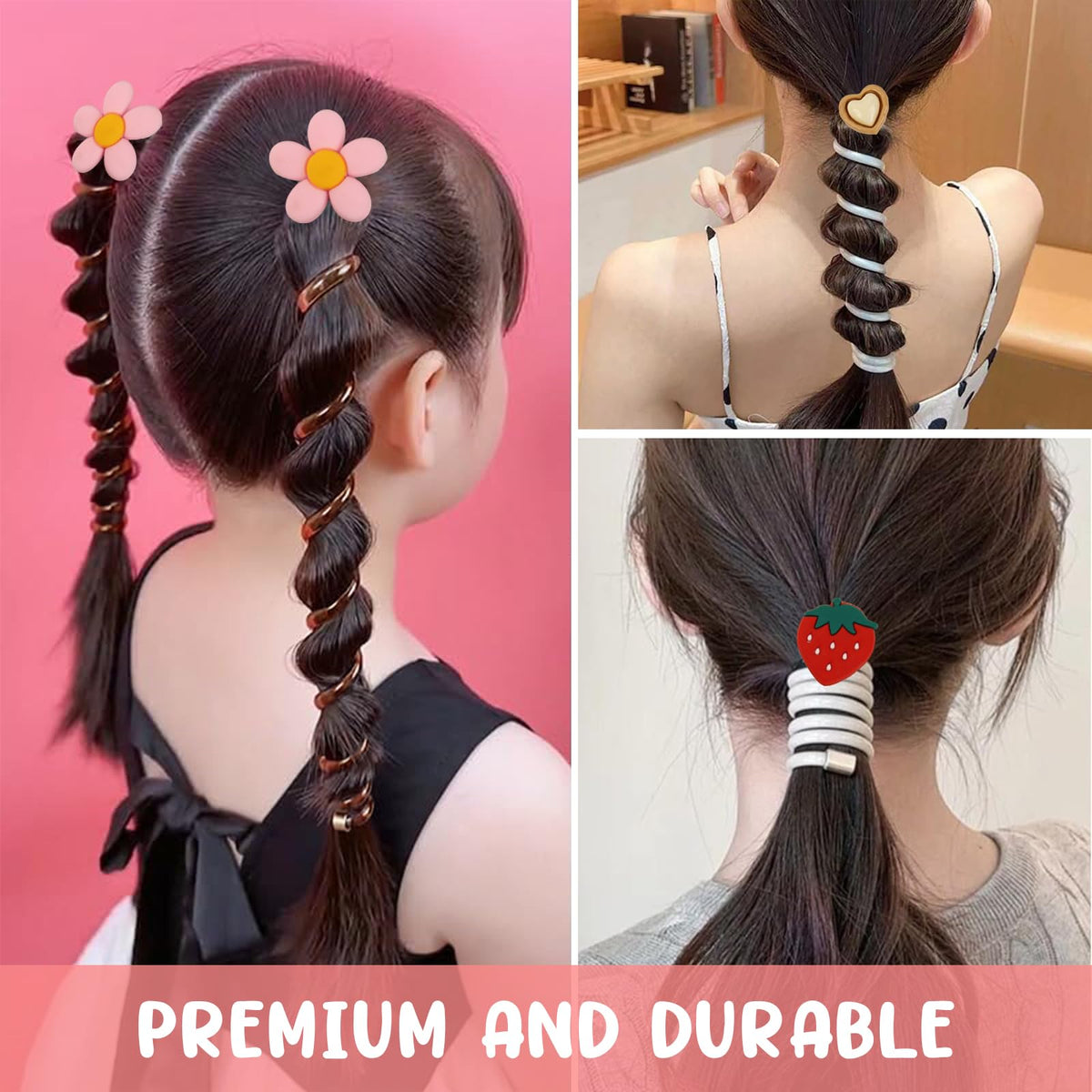 MAYCREATE 4Pcs Telephone Wire Hair Band for Girls Kids Hair Accessories for Girls braided Spiral Cute Flower Hair Ties Elastic Ponytail Maker Hairband Gift for Women, Girls