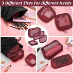 MAYCREATE Zipper Pouches Combo for Travel and Work featuring 8PCS in 4 Sizes Mesh Bags | Burgundy Red Nylon Cosmetic Organizer