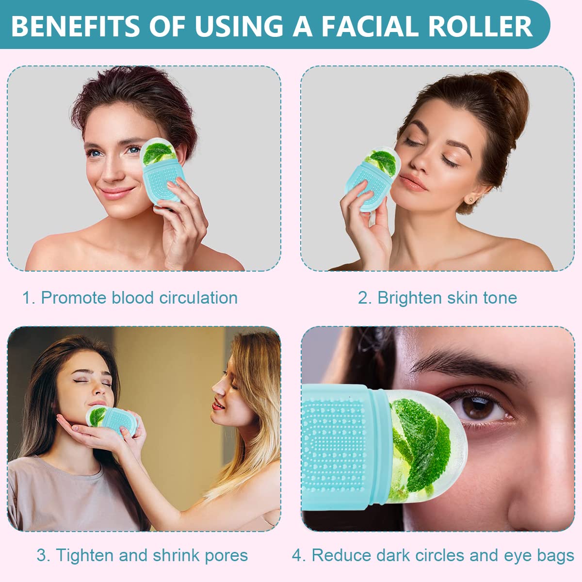 MAYCREATE Ice Face Roller for Facial Massage with Anti Leak Silicone Mold 13×6.5×5.5cm | Pink Skincare Tool