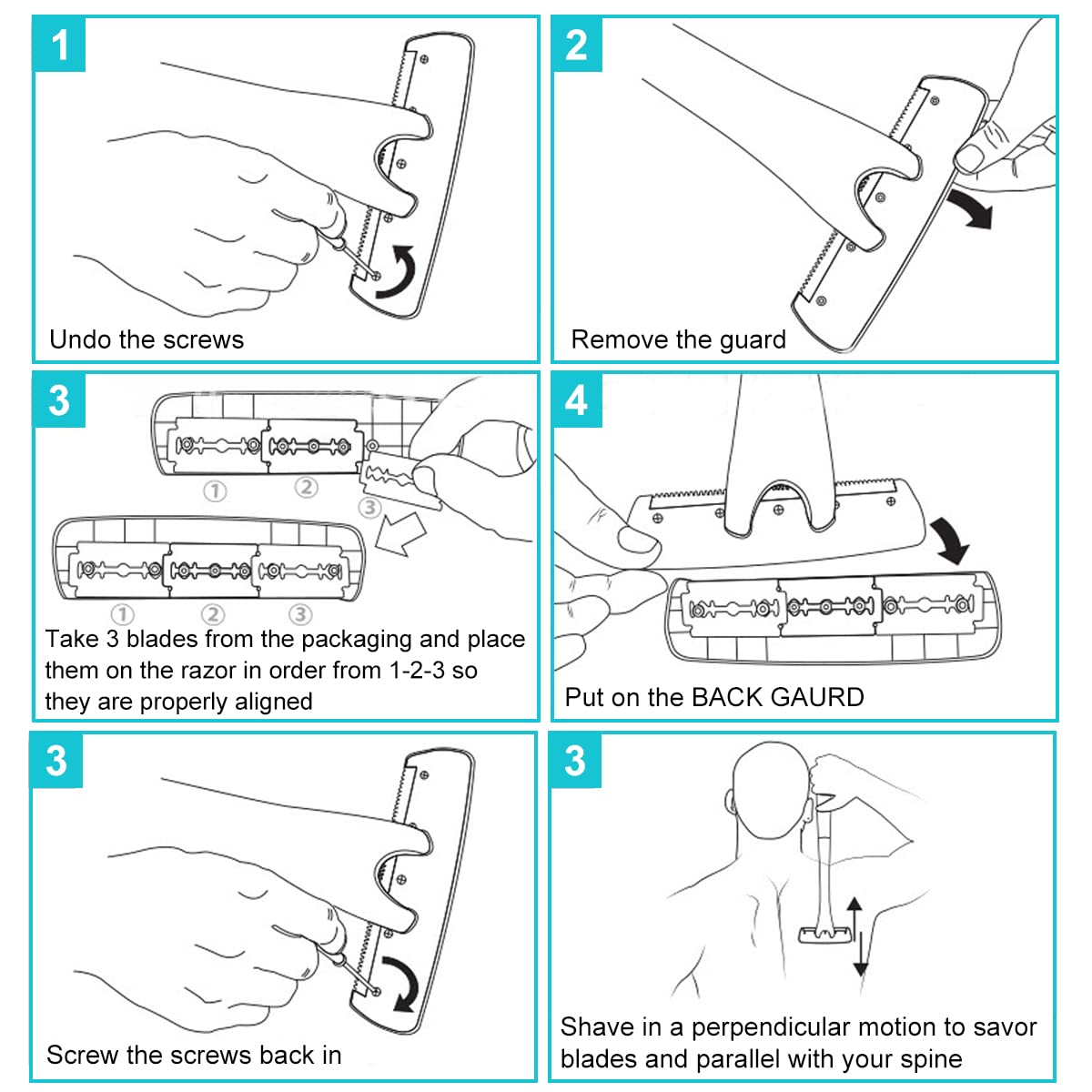 MAYCREATE Back Shaver for Men with 17.5 in Foldable Handle and Screw Fixed Blade Head | Wet or Dry Body Hair Removal