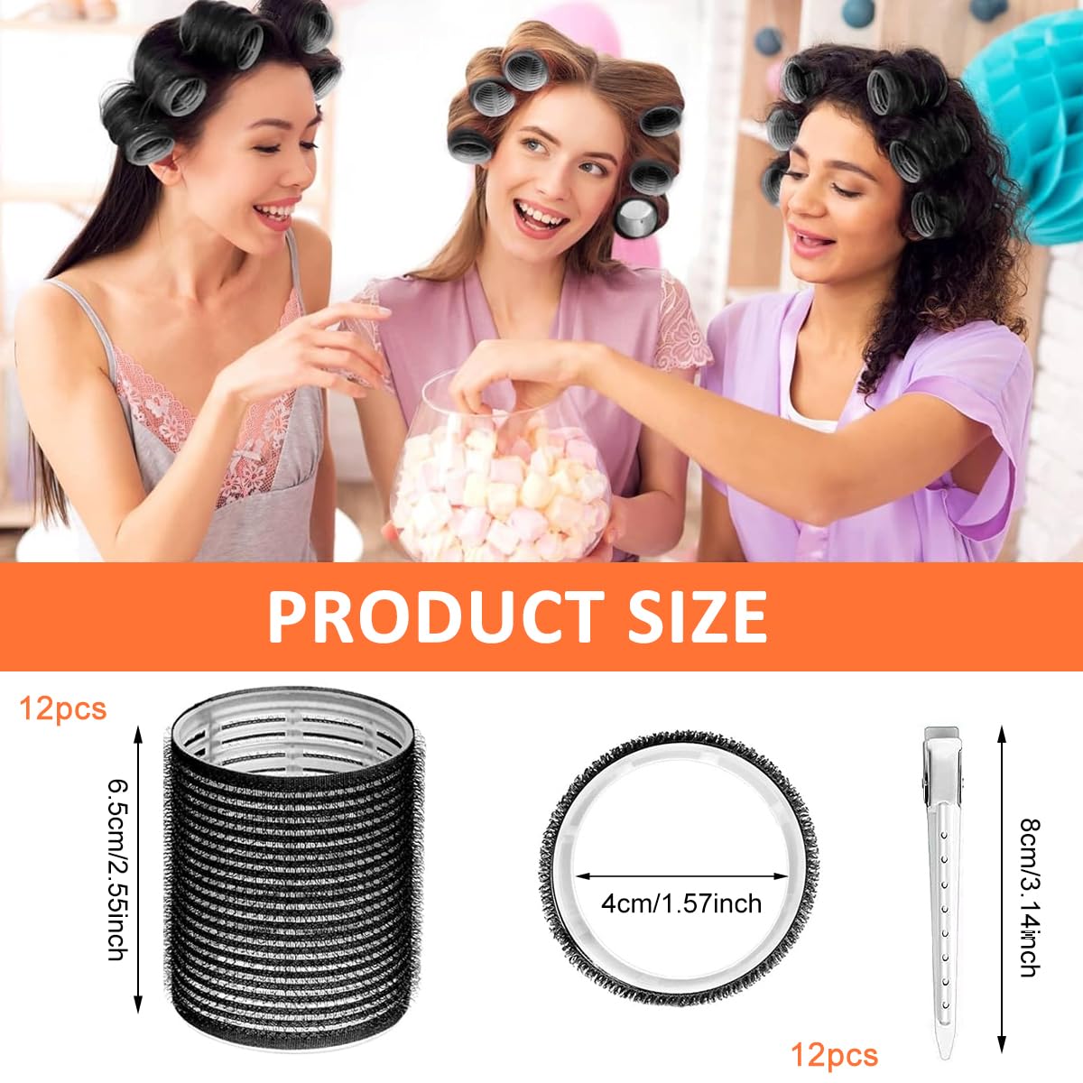 MAYCREATE Hair Roller Curler for Bangs and Wavy Styling with 12 Clips 6.5x4cm | Heatless Hook and Loop Design