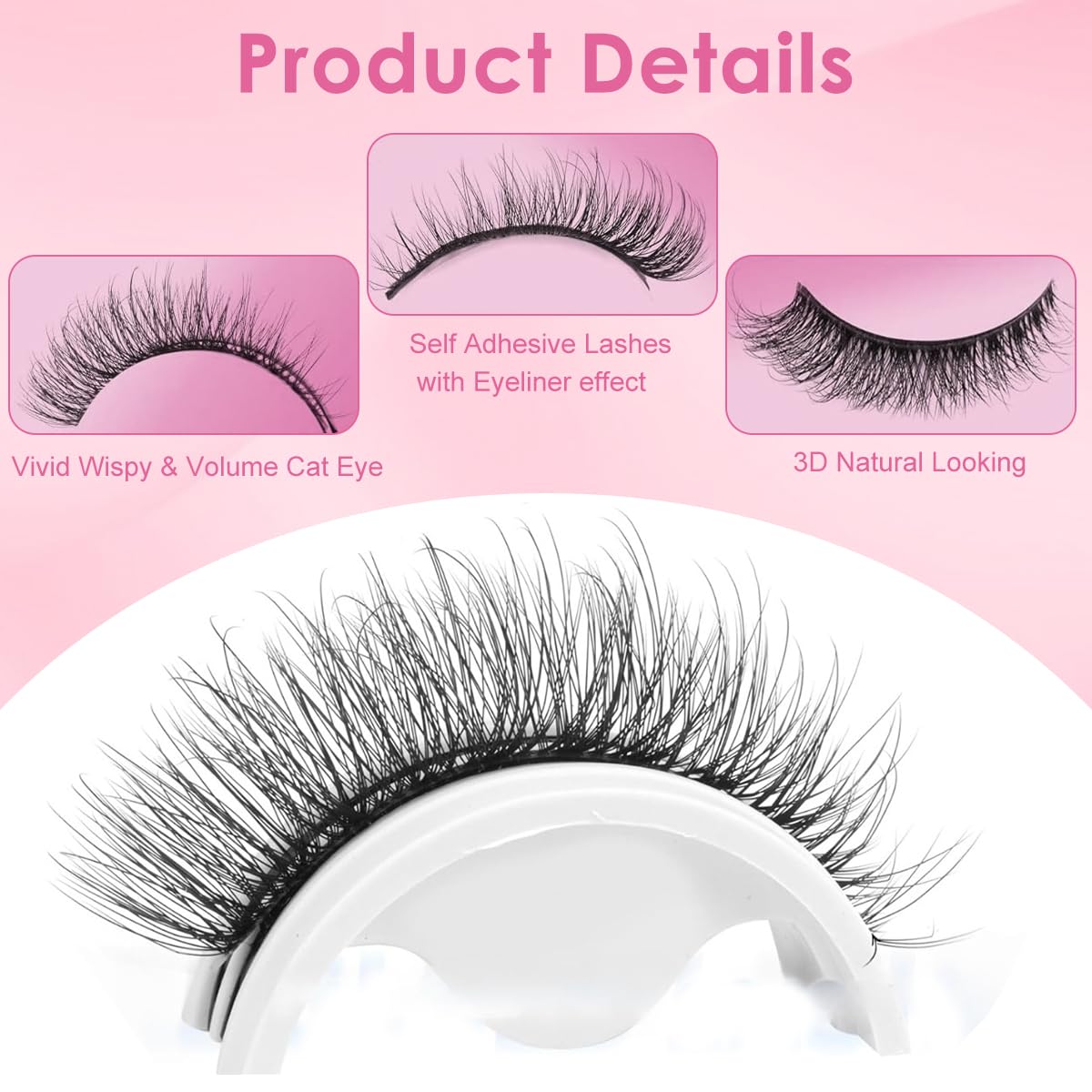 MAYCREATE Self Adhesive False Eyelashes for Daily Wear featuring Pre Glued Strip and Clear Band | 5 Pair Fiber Lashes for Beginners