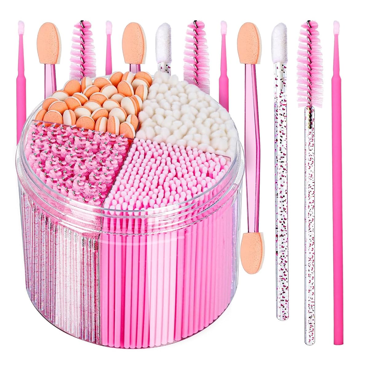 MAYCREATE® 310Pcs Makeup Tools Set with Storage Case, Pink Beauty Accessories Kit with 100Pcs Lip Brushes, 100Pcs Micro Swabs, 80Pcs Mascara Brushes,& 30Pcs Dual Head Eyeshdow Applicator