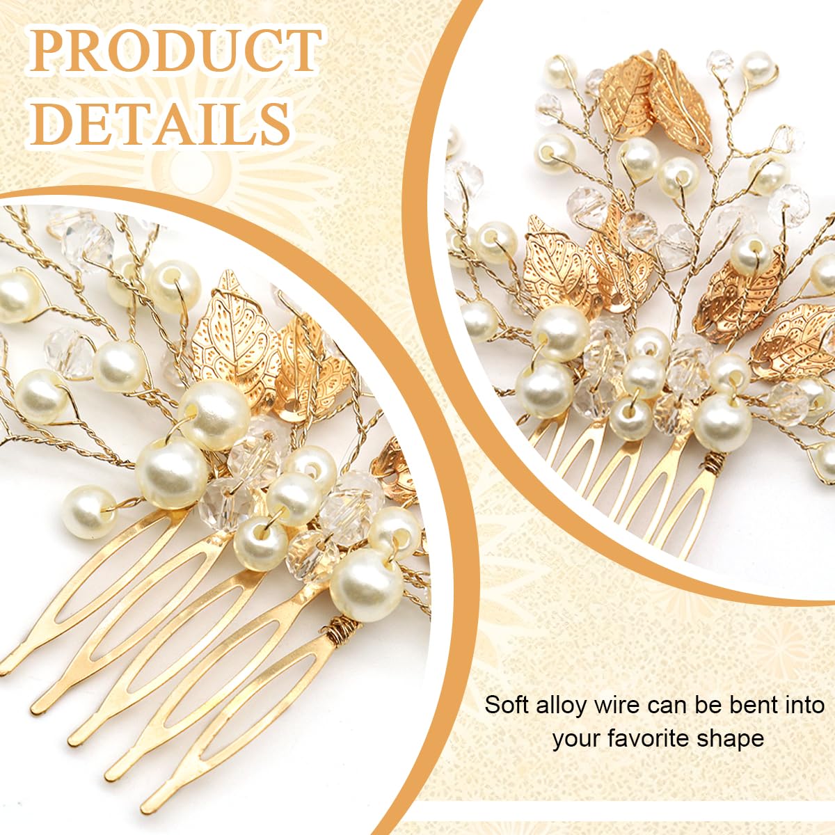 MAYCREATE Bridal Hair Comb for Wedding Hairstyles with 5.5 in Design featuring Crystal Pearl Gold Leaf | Elegant Accessory for Women and Girls