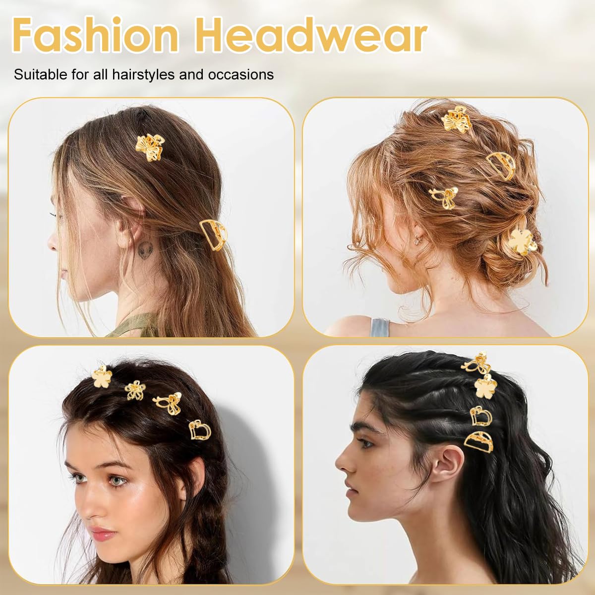 MAYCREATE Hair Claw Clips for Women with Strong Grip Teeth featuring 8 Designs 16 Pcs Gold Set