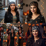 MAYCREATE Hair Bands for Women featuring Stretchy Secure Fit and Soft Fabric | 3pcs Gothic Skull Halloween Headbands