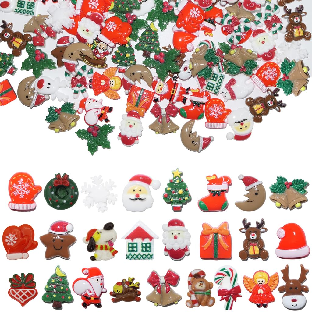 MAYCREATE 100Pcs Mini Christmas Resin Charms for DIY Crafts Christmas Resin Home Decor Window Resin Charms Home Decor Christmas Ornaments for Door, DIY Crafts, Wall
