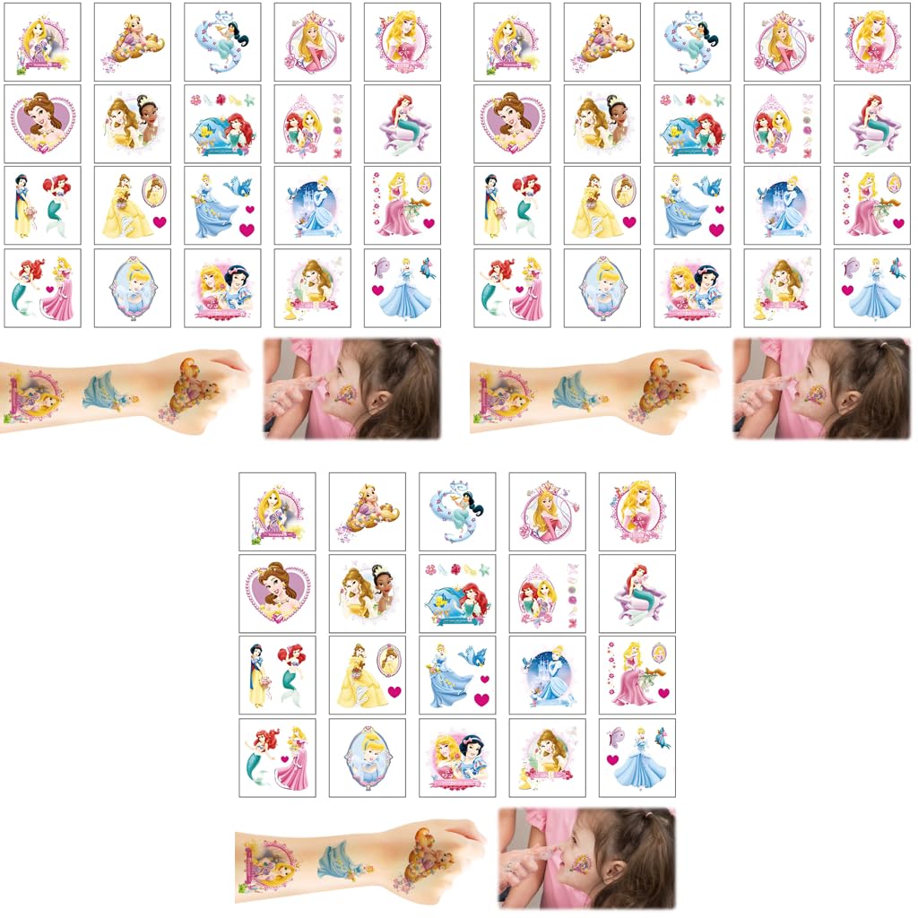MAYCREATE Princess Temporary Tattoos for Kids with Waterproof Design 20 Sheets 60 PCS | Fun Party Stickers