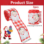 MAYCREATE Christmas Ribbon Set for Gift Wrapping and DIY Crafts featuring 3 Rolls 2.5 in x 5 yd Wired Fabric | Snowflake Santa Snowman Designs