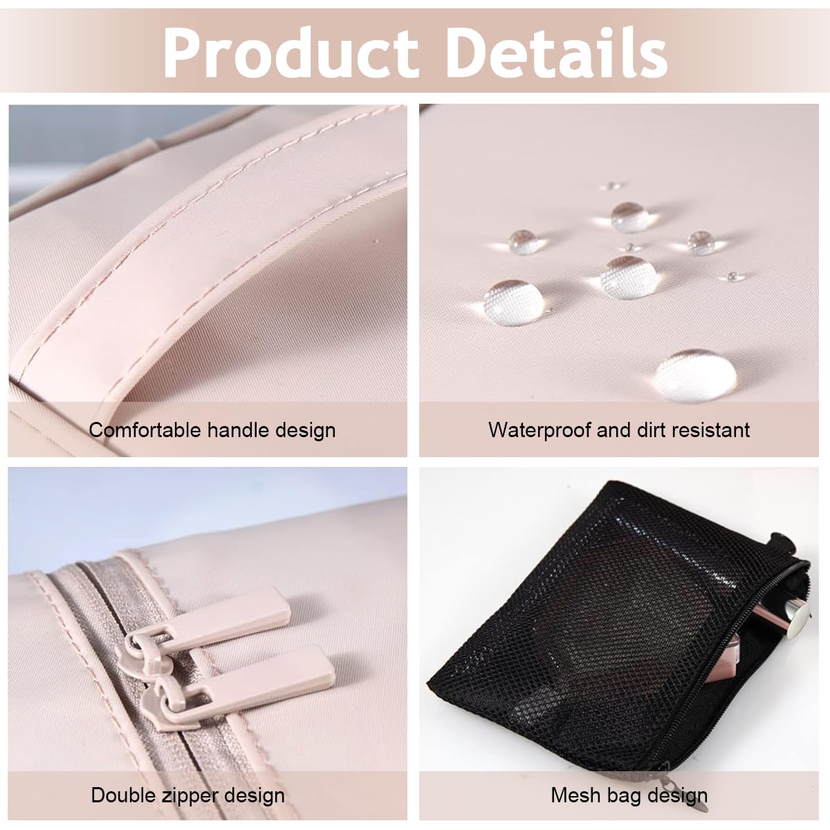 MAYCREATE Makeup Bag for Travel with Dual Zipper Standup Design 16.5×12×7 cm Nylon Pink