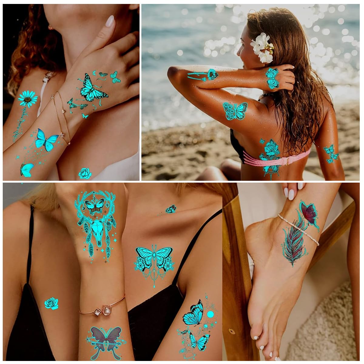 MAYCREATE Temporary Tattoos for Parties with Glow in the Dark Design | 20 Sheets Waterproof Stickers