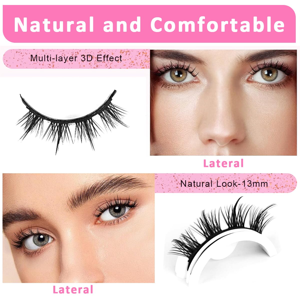 MAYCREATE® 1 Pair Self Adhesive Eyelashes, Reusable Adhesive Eyelashes, 3D Mink False Lashes Stable and Easy to Put On, Natural Look and Waterproof Fake Eyelashes for Women, No Glue, Style B