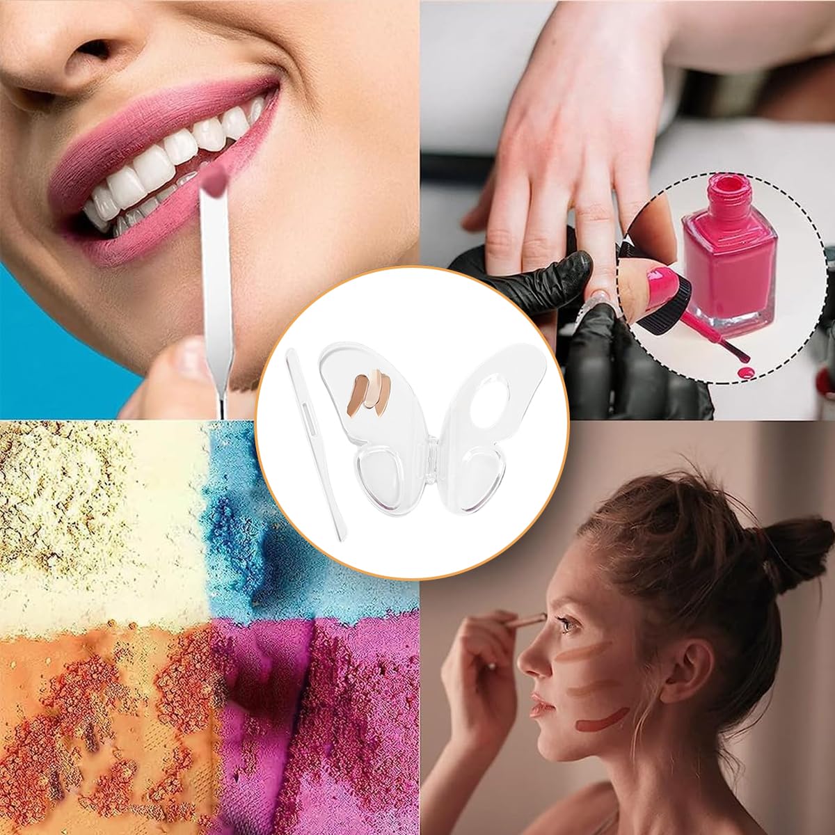 MAYCREATE Makeup Mixing Palette for Foundation and Lip Colors featuring Folding Butterfly Shape and Acrylic Design