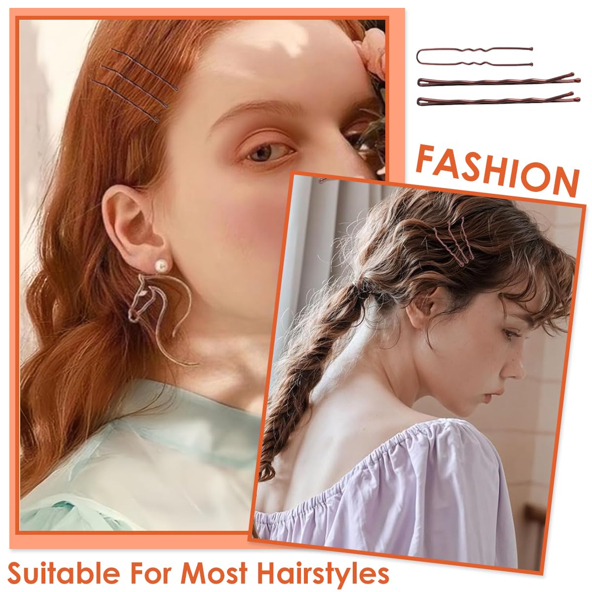 MAYCREATE Bobby Pins Set for Updos with 300 pcs Pins and Rubber Ties | Brown Metal for Women