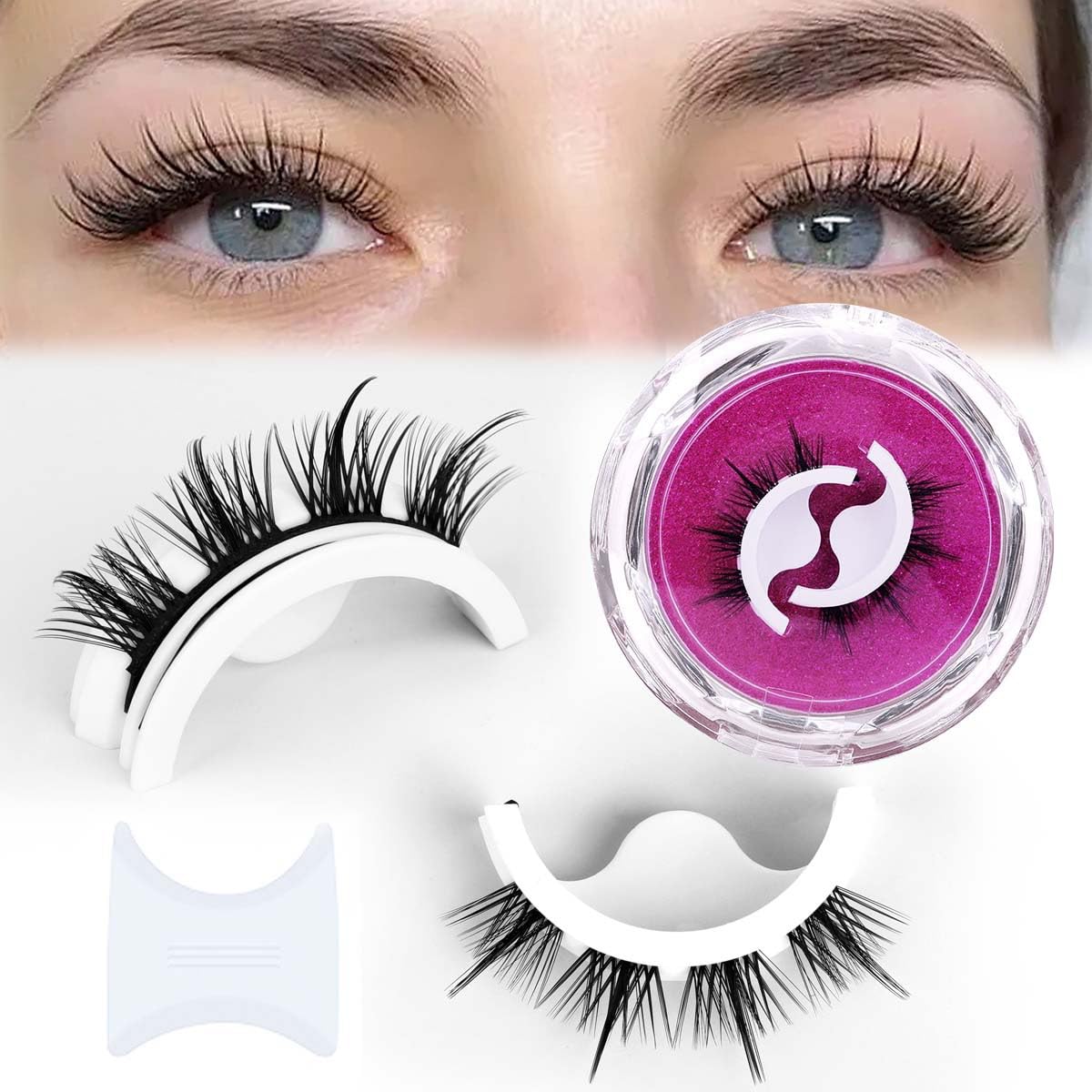 MAYCREATE® 1 Pair Self Adhesive Eyelashes, Reusable Adhesive Eyelashes, 3D Mink False Lashes Stable and Easy to Put On, Natural Look and Waterproof Fake Eyelashes for Women, No Glue, Style B