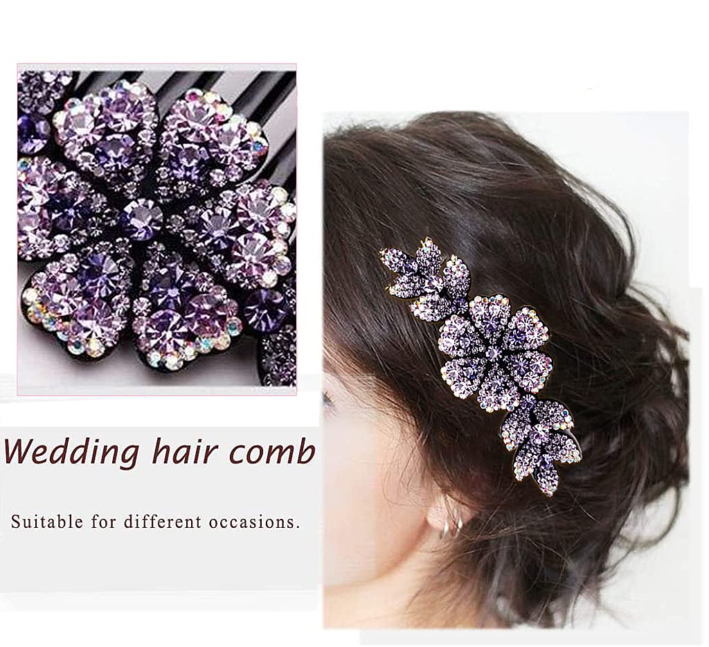 MAYCREATE Hair Clips with Flower Comb Pins for Women featuring Acrylic Body 12 x 11 x 5cm | Dark Purple Bridal Barrette