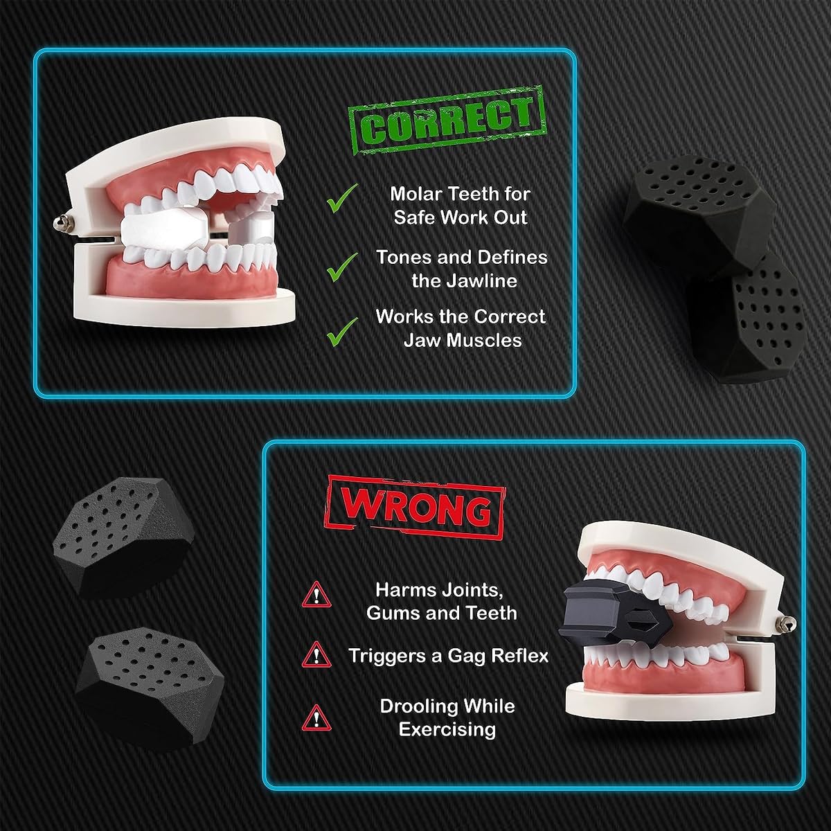 MAYCREATE Jawline Exerciser for Facial Toning with 2pcs 45lbs Silicone Trainers | Black