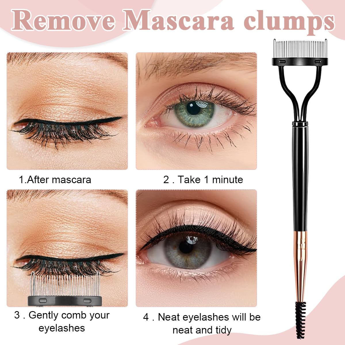 MAYCREATE Eyelash Separator Comb 2 Pcs for Clump Free Lashes with Dual Head Metal Brush | Includes Protective Cover