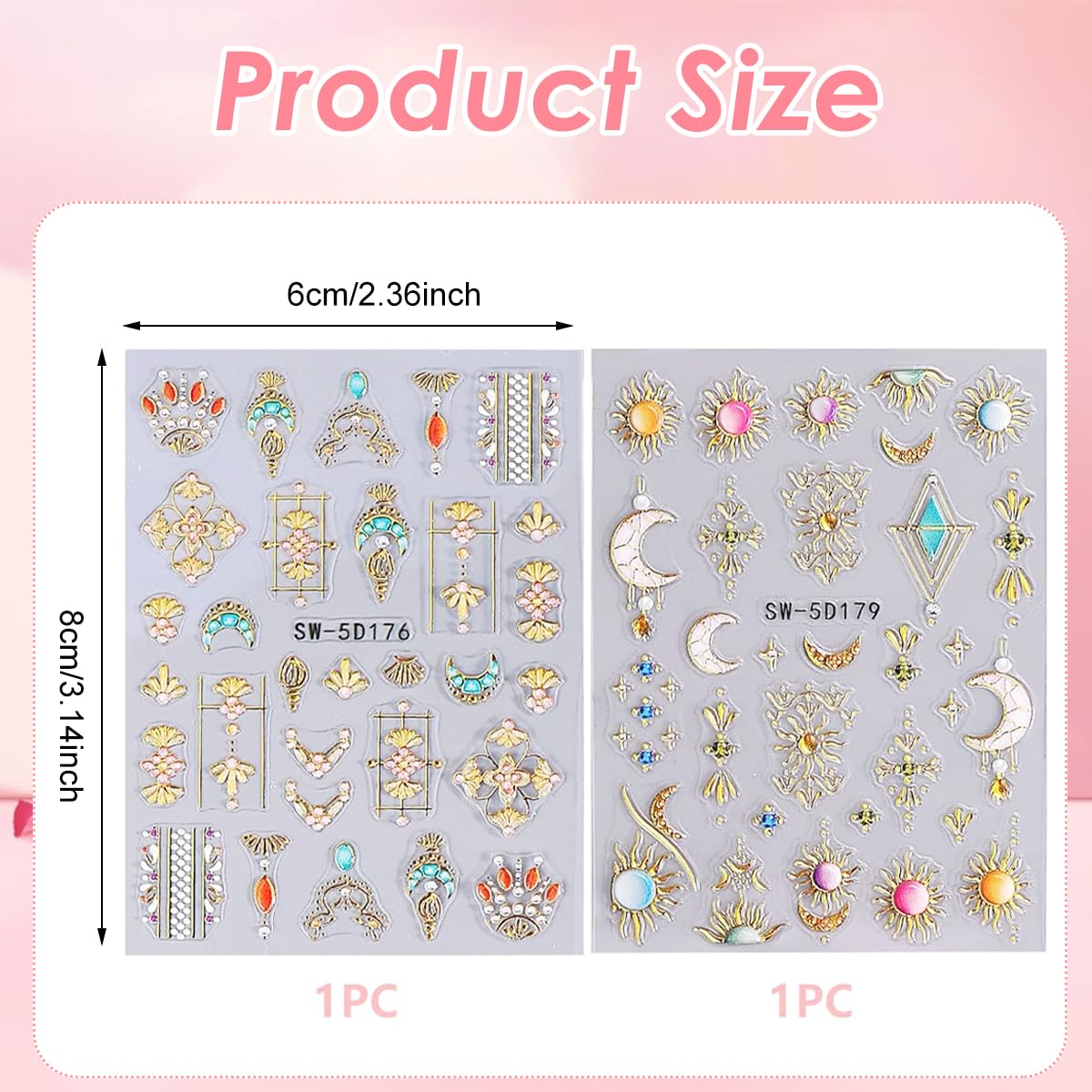 MAYCREATE 5D Embossed Nail Stickers for DIY Nail Art with Self-Adhesive Star Gems | 2PCS Set