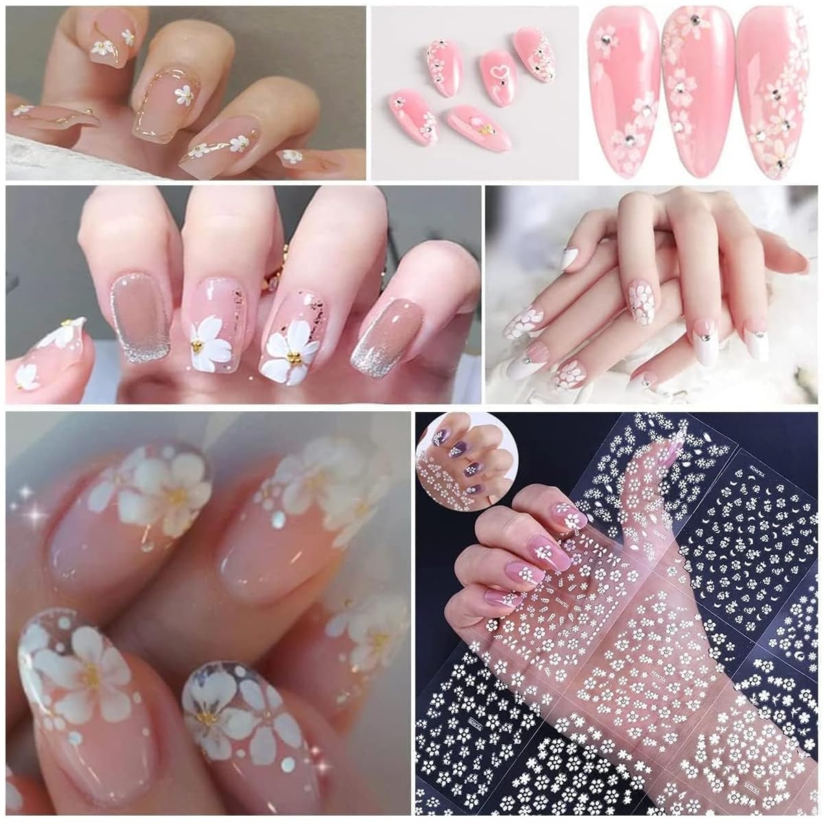 MAYCREATE Nail Art Stickers for Manicure Decoration featuring 30 Sheets 3D Self Adhesive White Flowers | Ideal for Women and Girls