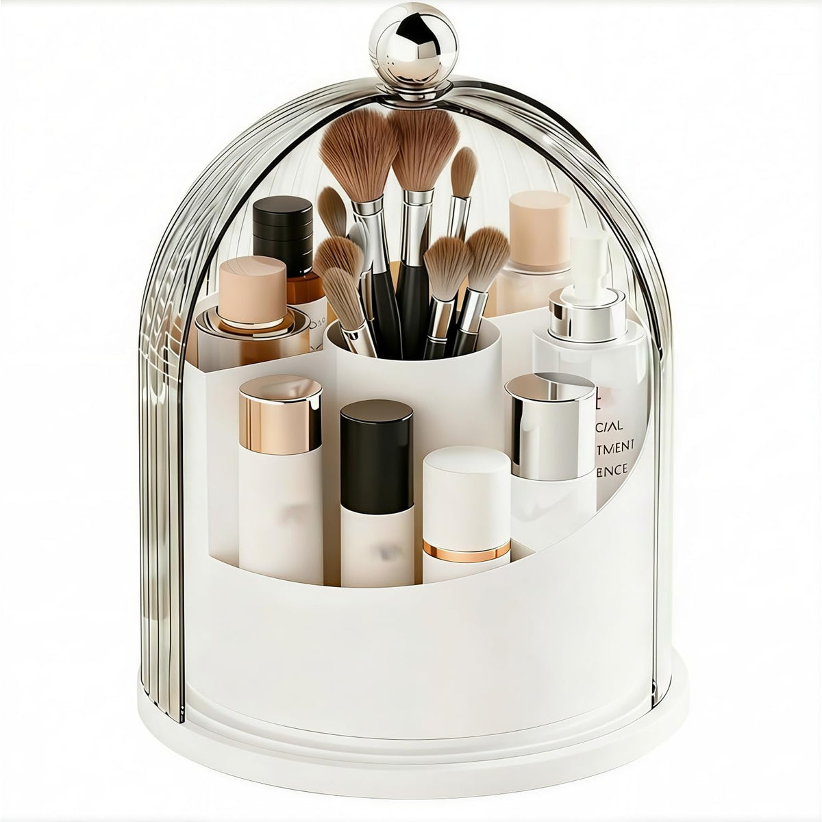MAYCREATE® Rotating Make Up Organiser, Makeup Brush Organiser Holder Cosmetic Makeup Organizer Stand with Clear Dustproof Cover, Multi Compartments Bathroom Vanity Storage Case