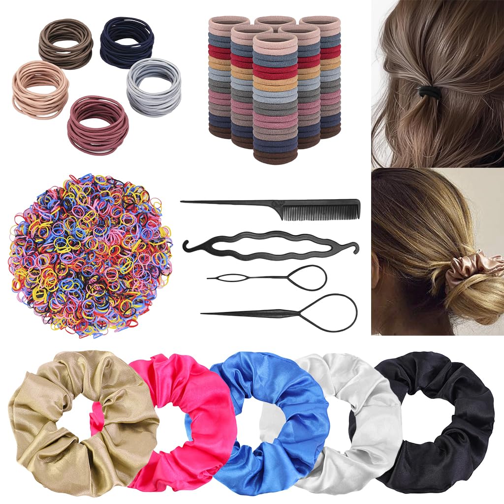 MAYCREATE Hair Styling Tool Kit with 1209 pcs Elastics and 4 Tools | Multi Color Scrunchies